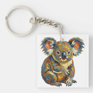 Porte-clés Style de peinture à l'huile vibrant Koala Impasto 