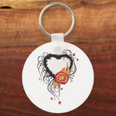 Porte-clés Style Grunge Noir Coeur et Fleur (Recto)