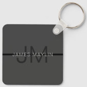 Porte-clés Stylé Masculin Gris Foncé Nom & Monogramme (Dos)