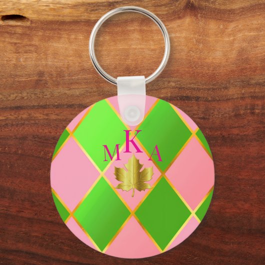 Porte-clés Style Monogrammed rose et Jacquard vert (Recto)