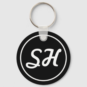 Porte-clés Style Rétro-Moderne Monogramme Noir & Blanc