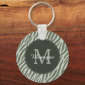 Porte-clés Style Sage Green Zebra Imprimer Monogramme et nom (Recto)
