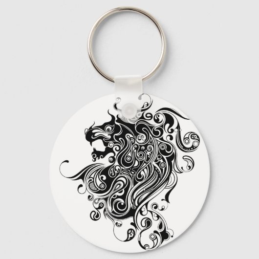 Porte-clés Style Tatouage tête de lion noir et blanc (Recto)