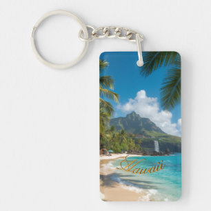 Porte-clés Style Vintage Palmiers Bleus de Mer Hawaïen Ciel V