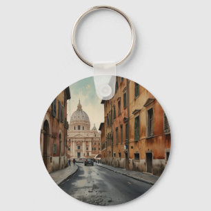 Porte-clés Style Vintage Rome Voyage Aquarelle Italienne