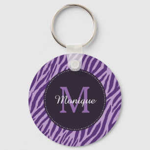 Porte-clés Stylé violet Zèbre Imprimer avec Monogramme et nom
