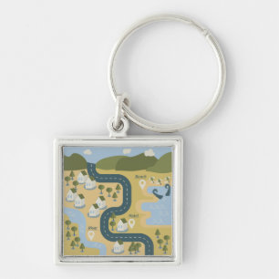 Porte-clés Stylish cartoon landscape vacation travel map
