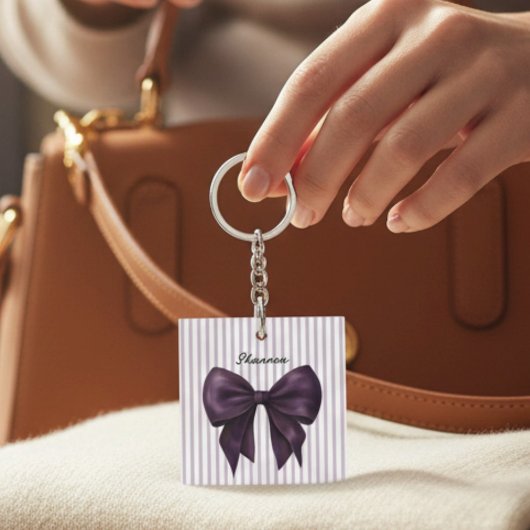 Porte-clés Stylish Lavender Stripes Purple Bow 