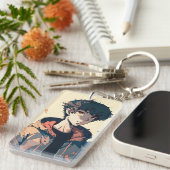 Porte-clés Stylish Manga Boy en Veste Brown (Devant droit)