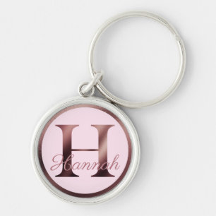 Porte-clés Stylish Pink Letter H Rose Gold Metallic Monogram