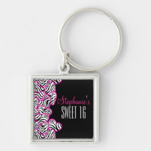 Porte-clés Stylish Pink Sweet 16 Zebra Heart Design Nom