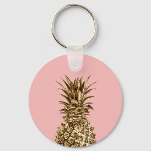 Porte-clés Stylish pretty girly gold & pastel pink pineapple