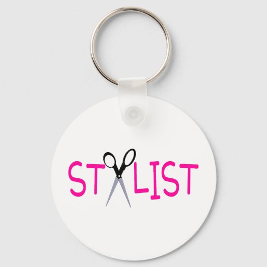 Porte-clés Styliste de cheveux rose avec ciseaux (Recto)