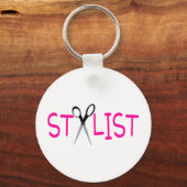 Porte-clés Styliste de cheveux rose avec ciseaux (Recto)