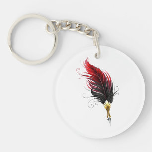 Porte-clés Stylo plume à pointe en or et plume rouge
