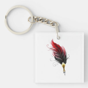 Porte-clés Stylo rouge en plumes avec nib or