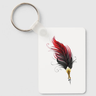 Porte-clés Stylo rouge en plumes avec nib or