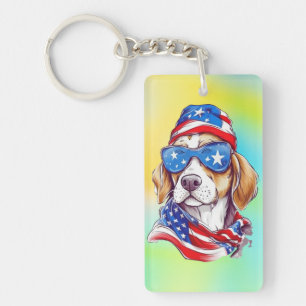 Porte-clés Sublimation de chien du 4 juillet-66361