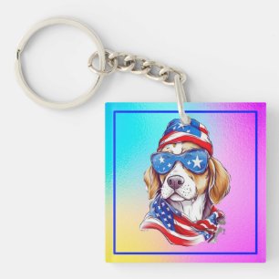 Porte-clés Sublimation de chien du 4 juillet-66361