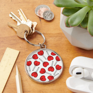 Porte-clés Sucettes rouges, sucettes en forme de cœur, motif