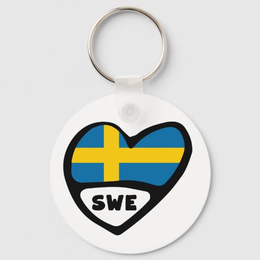 Porte-clés Suède Code Pays Drapeau Clavier Coeur, SWE (Recto)