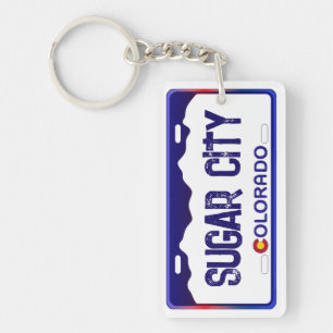 Porte-clés Sugar City Colorado plaque bleue porte - clé