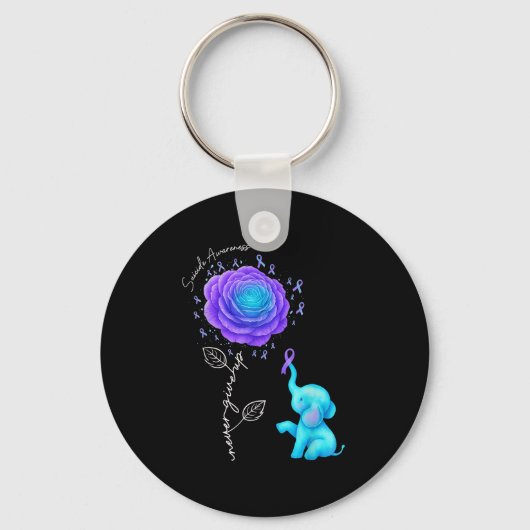 Porte-clés Suicide Prevention Teal Purple Flower Elephant Rib (Recto)