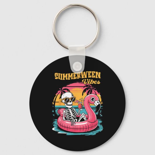 Porte-clés Summerween Vibes Skeleton Flamant rose Hallowee Éf (Recto)