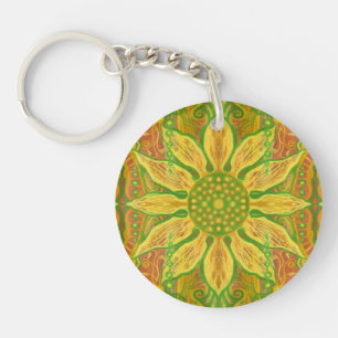 Porte-clés Sun Flower bohème floral art jaune vert orange