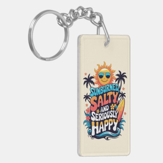 Porte-clés Sunburned Salty and Happy – Retro Beach Vibes (Devant gauche)
