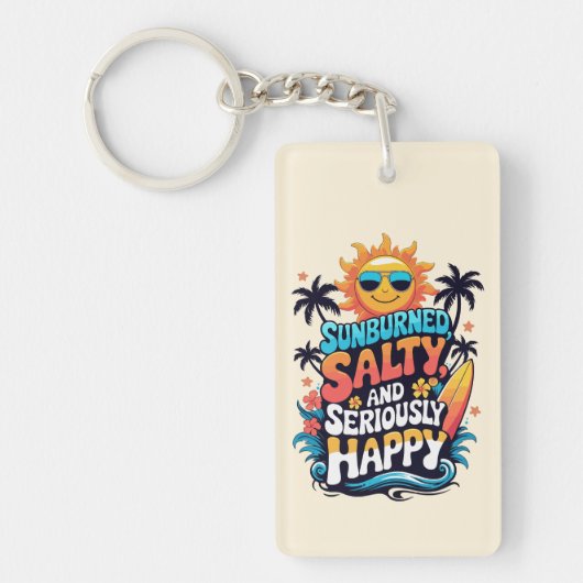 Porte-clés Sunburned Salty and Happy – Retro Beach Vibes (Devant)
