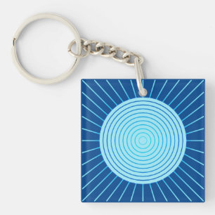 Porte-clés Sunburst géométrique moderne - Bleu de Cobalt et A
