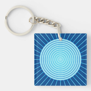 Porte-clés Sunburst géométrique moderne - Bleu de Cobalt et A