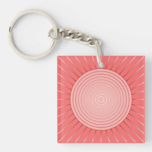 Porte-clés Sunburst géométrique moderne - Coral profond rose
