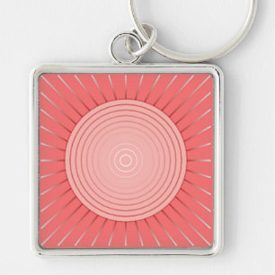 Porte-clés Sunburst géométrique moderne - Coral profond rose