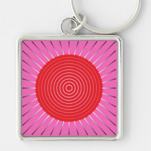 Porte-clés Sunburst géométrique moderne - Fuchsia et rouge