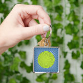 Porte-clés Sunburst géométrique moderne - Lime et bleu Denim (main)