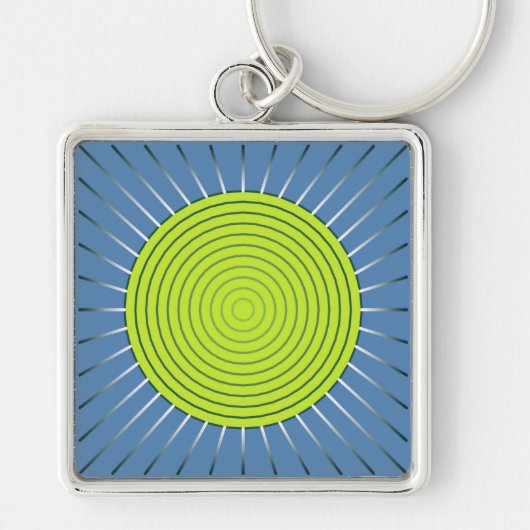Porte-clés Sunburst géométrique moderne - Lime et bleu Denim (Devant)