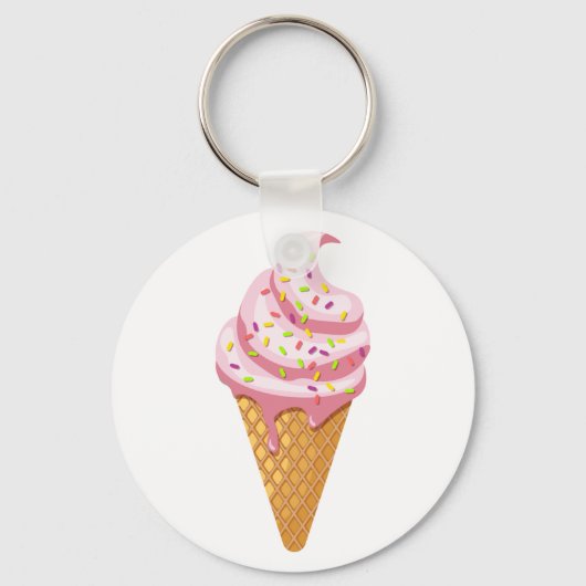 Porte-clés sundae fraise en cône gaufre avec garniture (Recto)