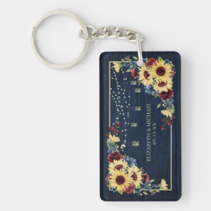 Porte-clés Sunflower Navy Bleu Bourgogne Bois Floral Photo