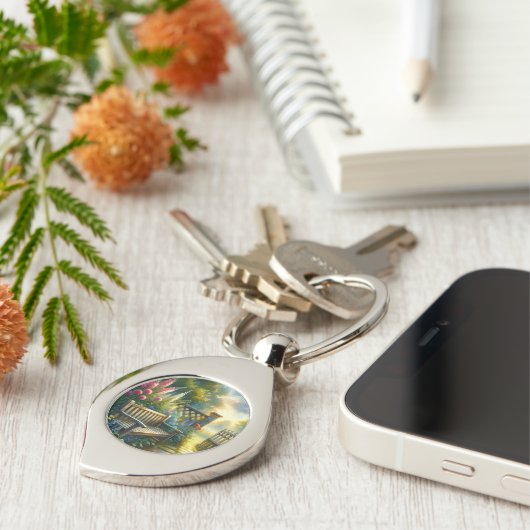 Porte-clés Sunlit Garden Pathway Gate Scene (Côté )