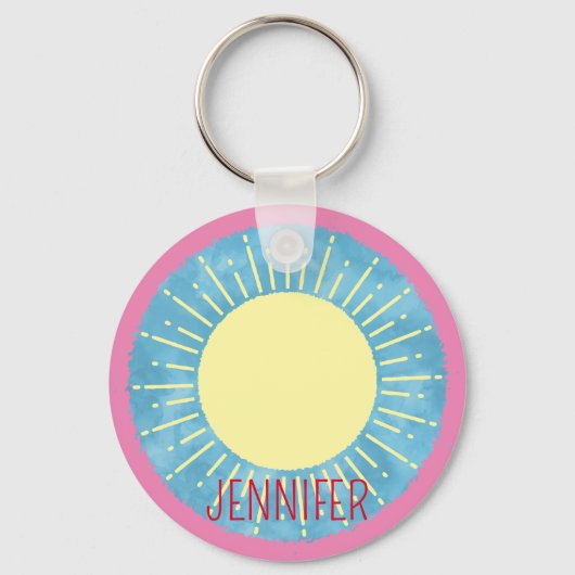 Porte-clés Sunshine Jaune Dans Ciel Bleu Nom Personnalisé (Recto)