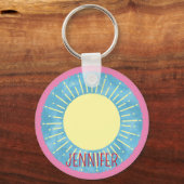Porte-clés Sunshine Jaune Dans Ciel Bleu Nom Personnalisé (Verso)