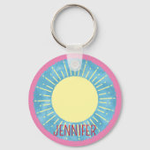 Porte-clés Sunshine Jaune Dans Ciel Bleu Nom Personnalisé (Verso)