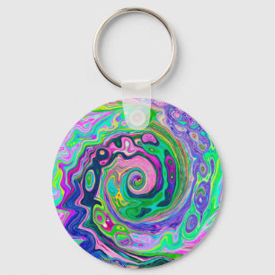Porte-clés Super Abstrait Aqua et Navy Lava Swirl
