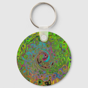 Porte-clés Super Abstrait Retro Lime Green et Blue Swirl