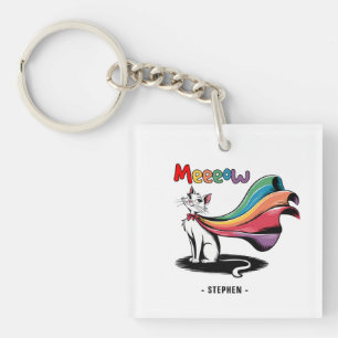 Porte-clés Super Cat Meeeow - Rainbow Cape Pride Cat