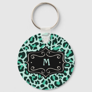 Porte-clés Super Cool Bleu Sarcelle Imprimé Léopard Monogramm