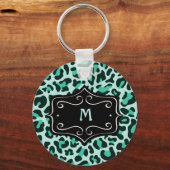 Porte-clés Super Cool Bleu Sarcelle Imprimé Léopard Monogramm (Recto)
