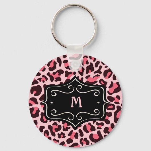 Porte-clés Super Cool Imprimé Léopard Rose Chaud Noir Monogra (Recto)